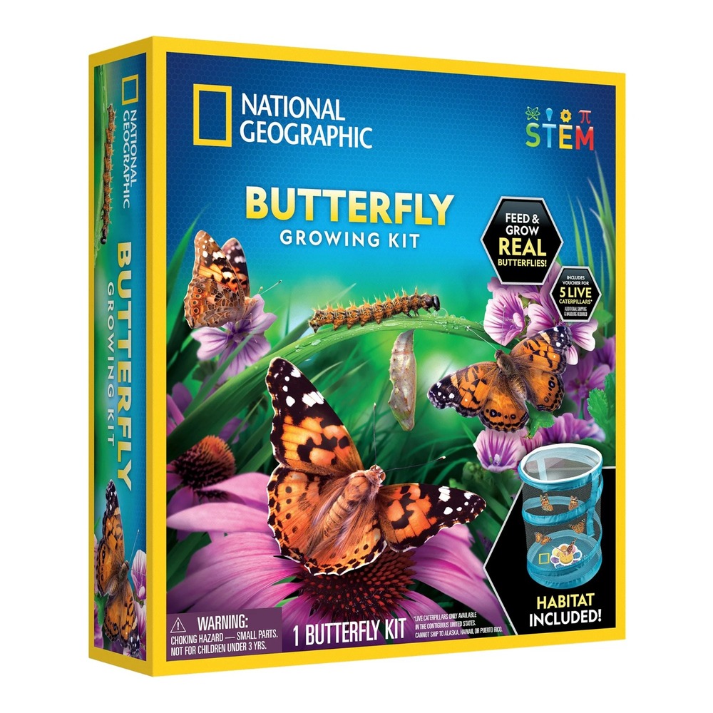 National Geographic Butterfly Growing Kit Feed & Grow‎ Real Caterpillars Habitat